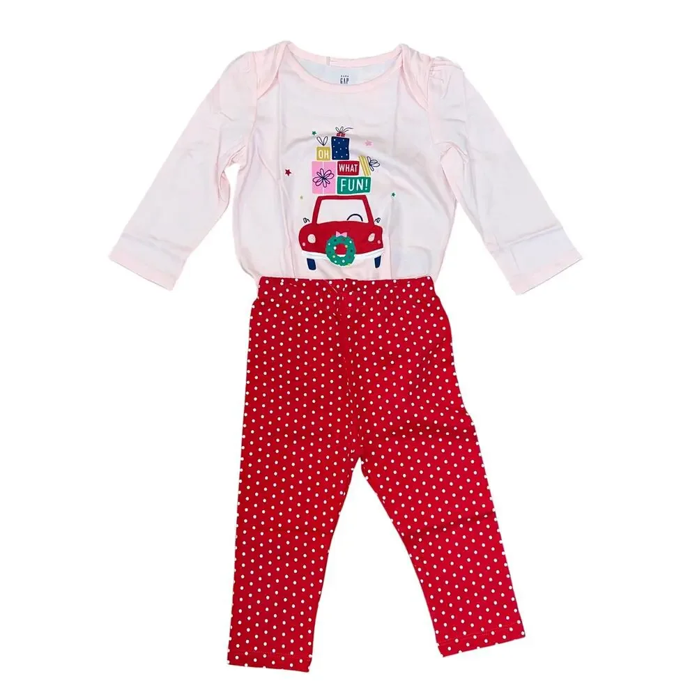 NWT GAP Baby Pink W/Christmas Graphic Bodysuit & Red Dot Leggings
